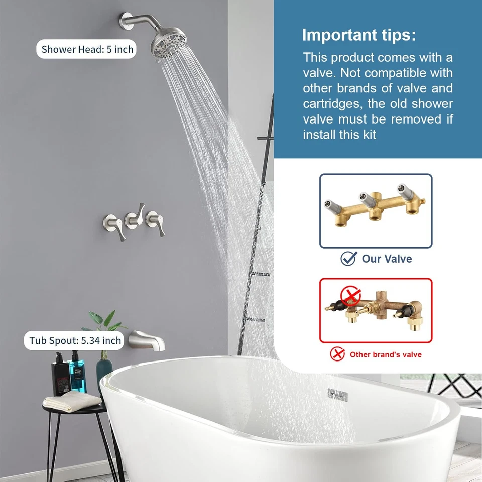 3 Handles Shower Faucet Set with Tub Spout Bathtub Shower Faucets Combo Set S... - Image 2 of 4