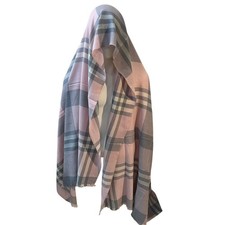 Burberry Large Pink Check Cashmere Silk Shawl Women Oversized Scarf