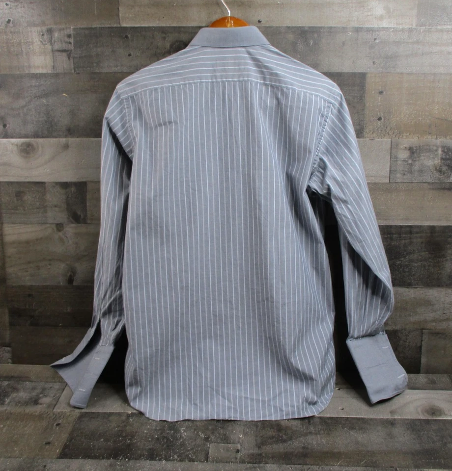 Brioni Neiman Marcus Shirt Mens 15 Medium Gray Pinstripe French Cuff Made Italy - Image 3 of 4