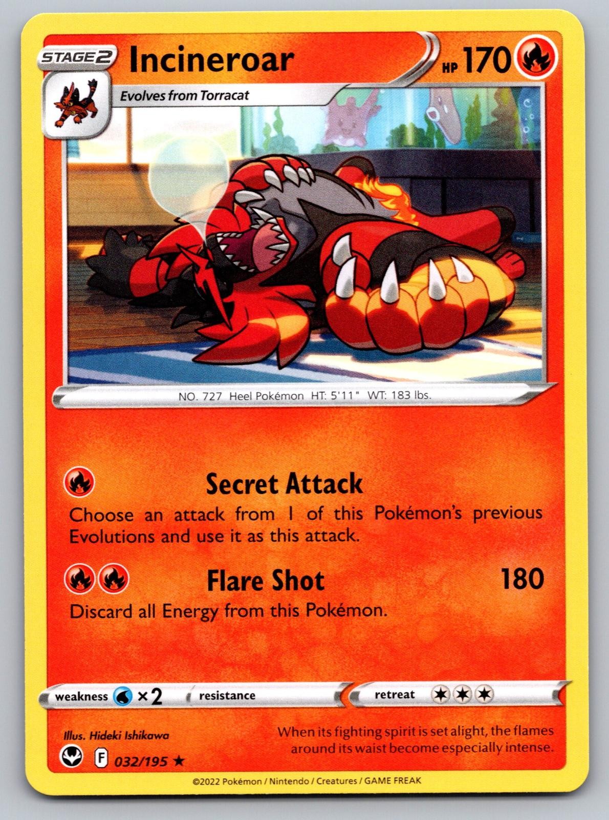 Incineroar 032/195 Rare Silver Tempest Pokemon Near Mint