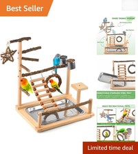 Engaging Bird Playstand with Rattan Toys  Stainless Steel Cups - 17.72" Height