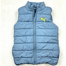 Puma Puffer Vest Youth Medium M 10/12 Slate Blue Full Zip Quilted Insulated