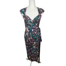 Diane Von Furstenberg 100 Silk Rita Wrap Midi Dress Leopard Print Elegant Sz. 4