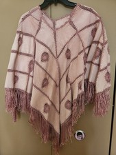 Vintage 60's 70's Suede Leather Cape Poncho Boho PINK