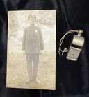 Antique Police RPPC Photo With Cyclone Police Whistle Early 1900s  — photo 1