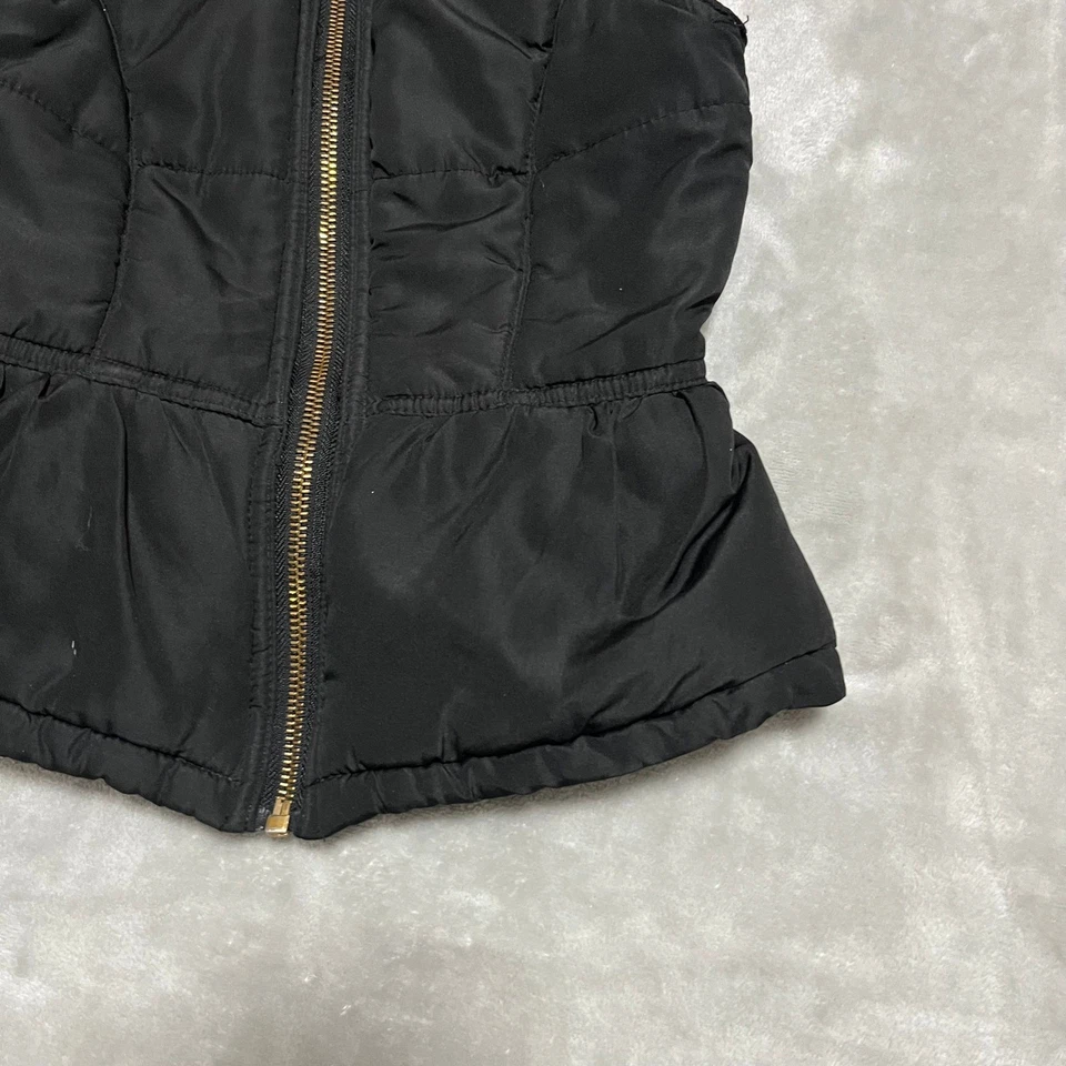 Girls Circo Black Puffer Vest Leopard Faux Fur Collar Peplum Style S P - Image 2 of 4