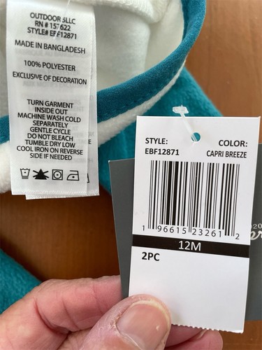 Eddie Bauer NWT Pink/Turquoise Capri Breeze Fleece Top & Jogger Pants-12Mos - Picture 4 of 9