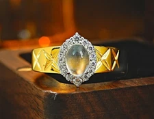 Albite Jade & White Jade, Lab Grown Diamond 18K Gold Vermeil National Trend