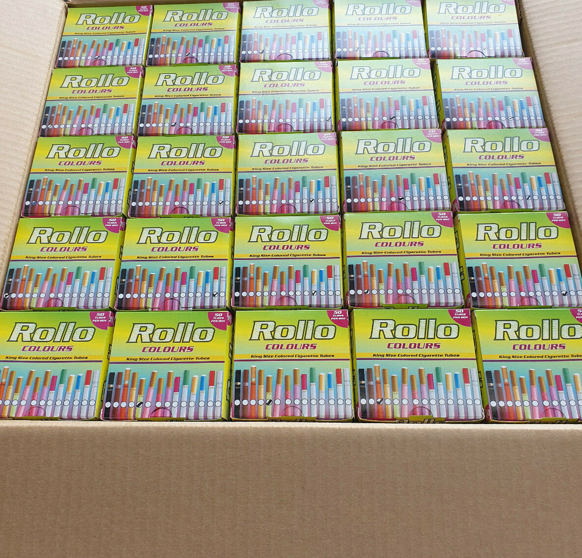 Rollo King Size 'Hot Colored' Filter Tubes (50 Count) - 1,000
