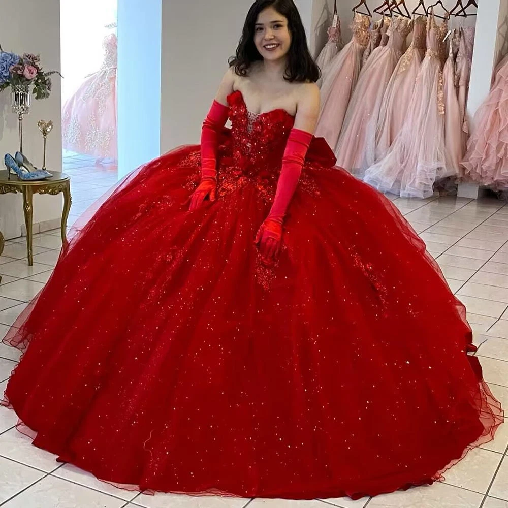 Elegant Red Appliques Quinceanera Dresses Ball Gown For 15th Birthday –  Simplepromdress