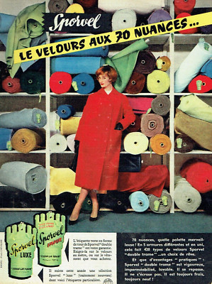 Advertising 0924 1957 Sporvel Velvet Fabric 70 Shades Luxury Imper
