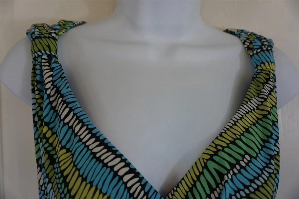 Vestido Suzi Chin for Maggy Boutique Jersey Tejido Sin Mangas Azul Verde Talla 6 Foto 3 de 4