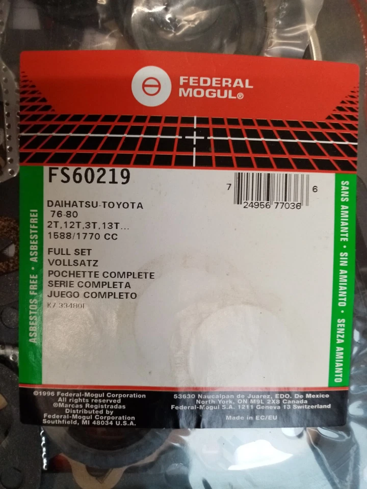 JUEGO DE JUNTAS COMPLETO TOYOTA 2T 2TB 2TC 13T 3T 10/75-07/80 Celica 1600 Corona Carina - Imagen 2 de 3