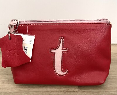 NWT Jana Feifer Vintage Genuine Leather Monogram  t  Zip Multipurpose Pouch