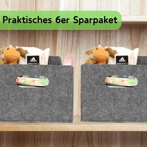 6x Aufbewahrungsbox faltbar Stoff Box Aufbewahrungskorb Filzkorb grau klein - Bild 6 von 7