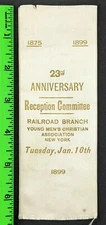 Vintage 1899 Railroad Branch Young Men Christian Association Reception Ribbon