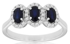 1.15CT DIAMOND  AAA SAPPHIRE 14KT WHITE GOLD OVAL  ROUND HALO ANNIVERSARY RING