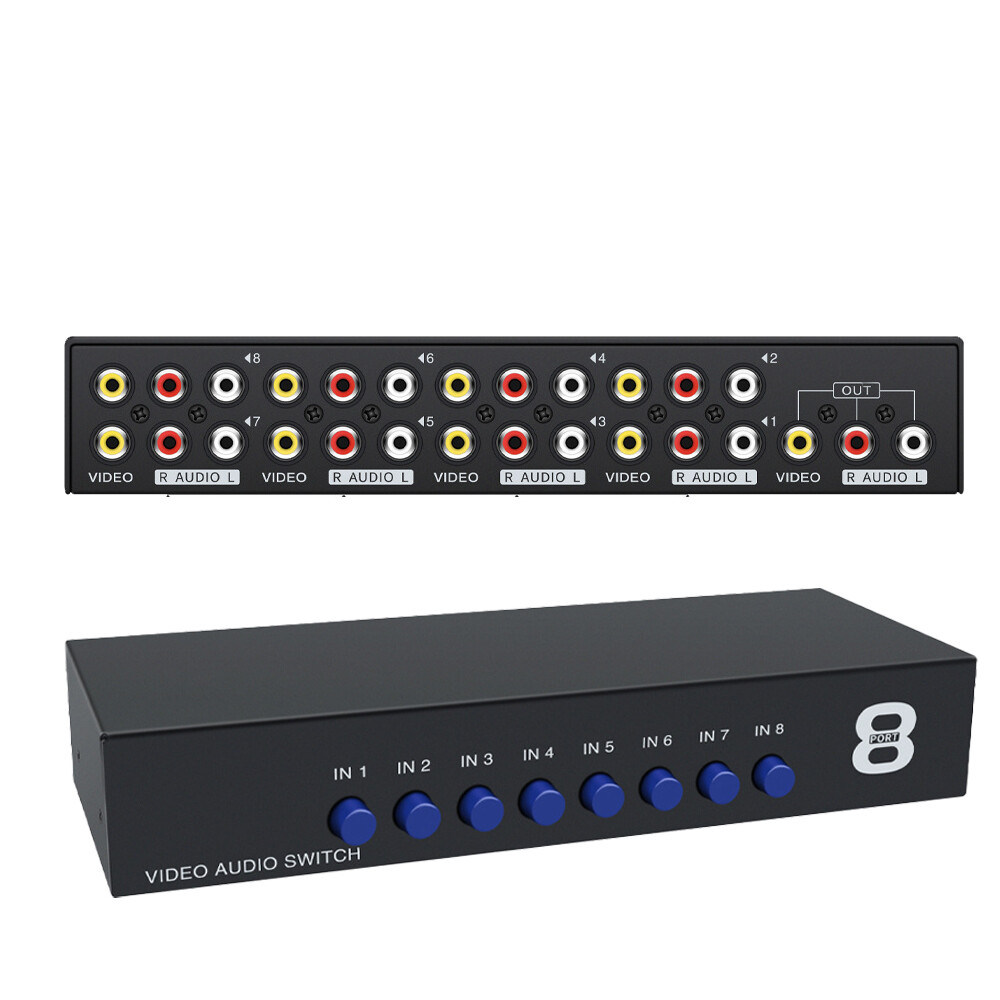8 Port RCA Composite Audio Video AV 8-Way Switch Selector Switcher