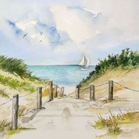 "20 Servietten \"Dune Path\" Strandweg DüNen Segelboot Maritim*33X33 Meer Sand"