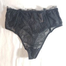 Victoria's Secret Dream Angels High-Waist Thong XS Black Sheer Lace Keyhole