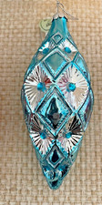 Turquoise Faceted Glass Finial drop ornament, 7.5" Tall, Regency, NWT