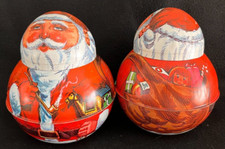 2 Vintage Tin CHEINCO Rotund Santa Goodie Containers, Made in the USA 1980