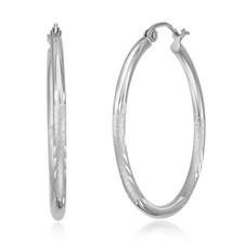 Wellingsale 14k White Gold Diamond Cut 2mm Hoop Earrings 30 x 30 mm 