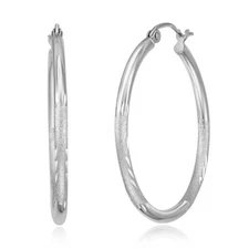 Wellingsale 14k White Gold Diamond Cut 2mm Hoop Earrings (30 x 30 mm)
