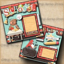SCHOOL  GIRL  2 premade scrapbook pages paper piecing printed  BY DIGISCRAP