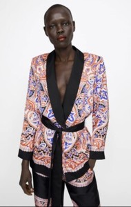 zara printed blazer with belt