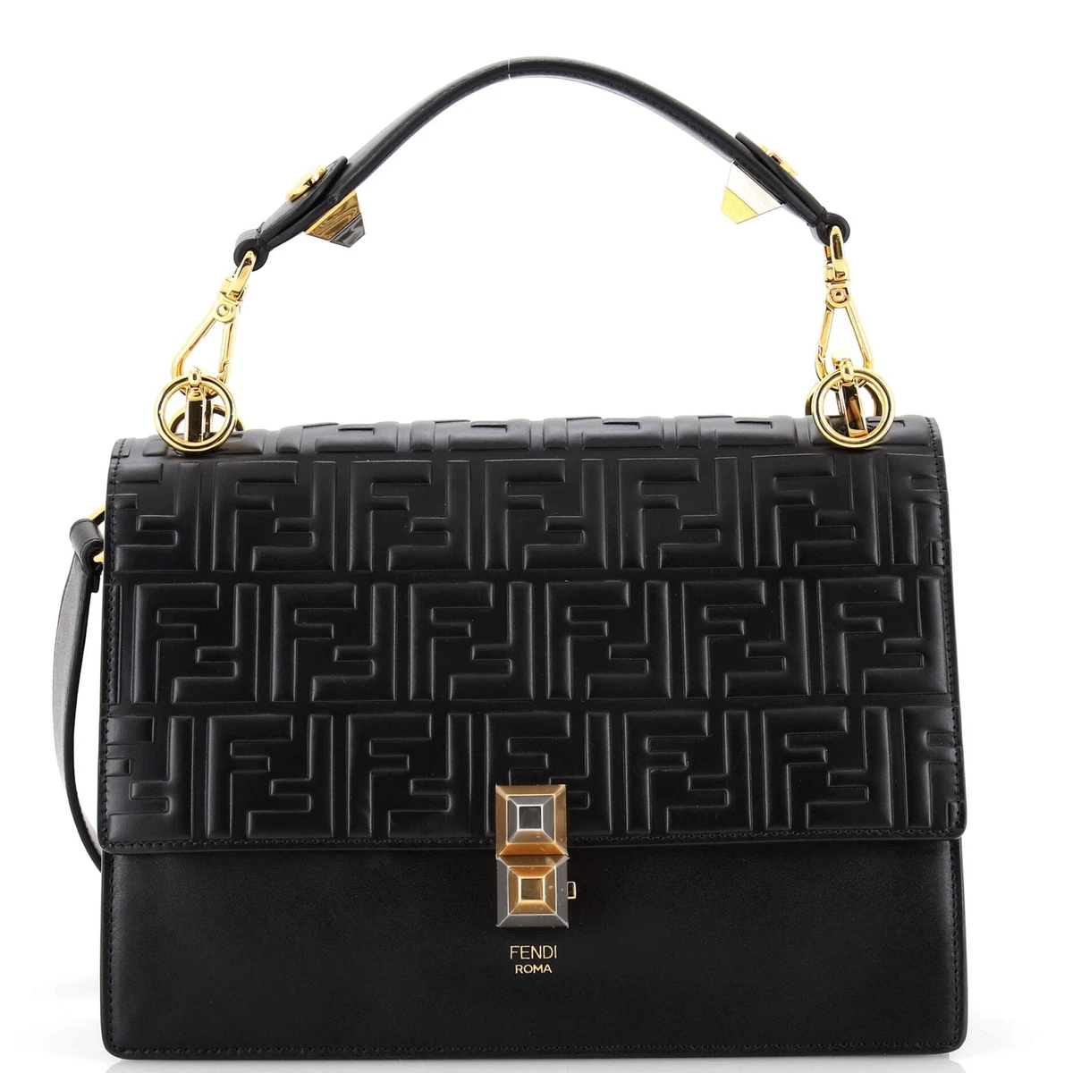 Fendi Kan U Shoulder Bag Zucca Embossed Leather Small