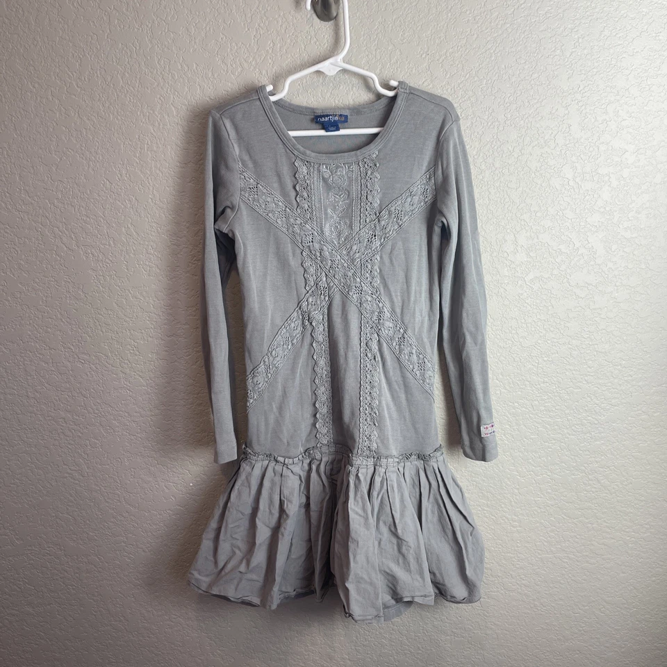 Naartjie Kids Girls Ruffle Long Sleeve Dress Tunic Gray  Sz 7 Boutique - Image 2 of 4