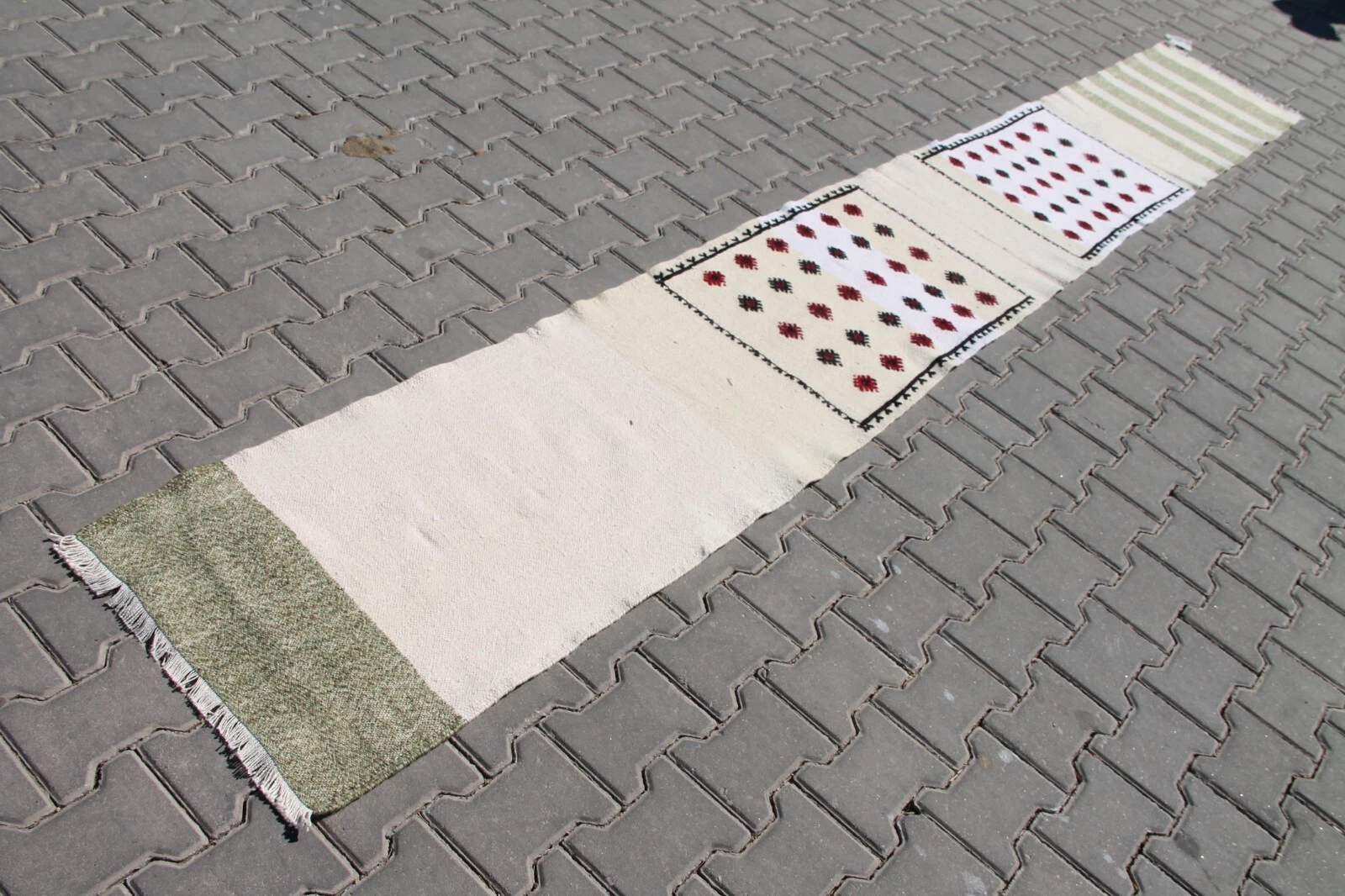 2x13 ft Vintage Turkish Kilim Runner - Handwoven Wool in Boho White & Beige