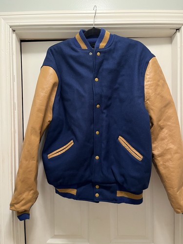 90s MECA Sportswear College Varsity Letterman’s Jacket Blue Blank Wool Leather