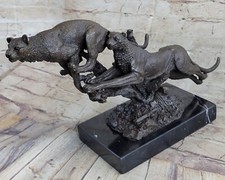 Bronze Sculpture Art Déco Noir Panthère Animal Statue Jaguar Figurine Léopard