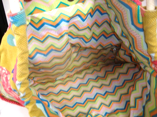 Matilda Jane MJC Yellow Pink Floral Chevron Gather It Up Beach HOBO Tote Bag HTF - Picture 7 of 8