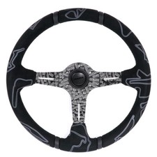 Momo Ultra Black Edition 14 Deep Dish Suede Leather Sport Steering Wheel