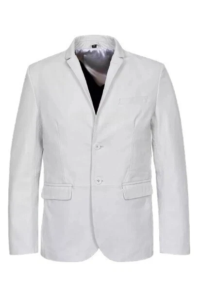 BEST New Men's White Leather Blazer Soft Lambskin Stylish Slim Fit Coat Blazer