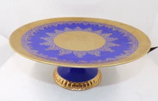 Cake Dessert Dish Heavy Gold & Cobalt Blue DW Porcelain Karlsbad Courting Couple