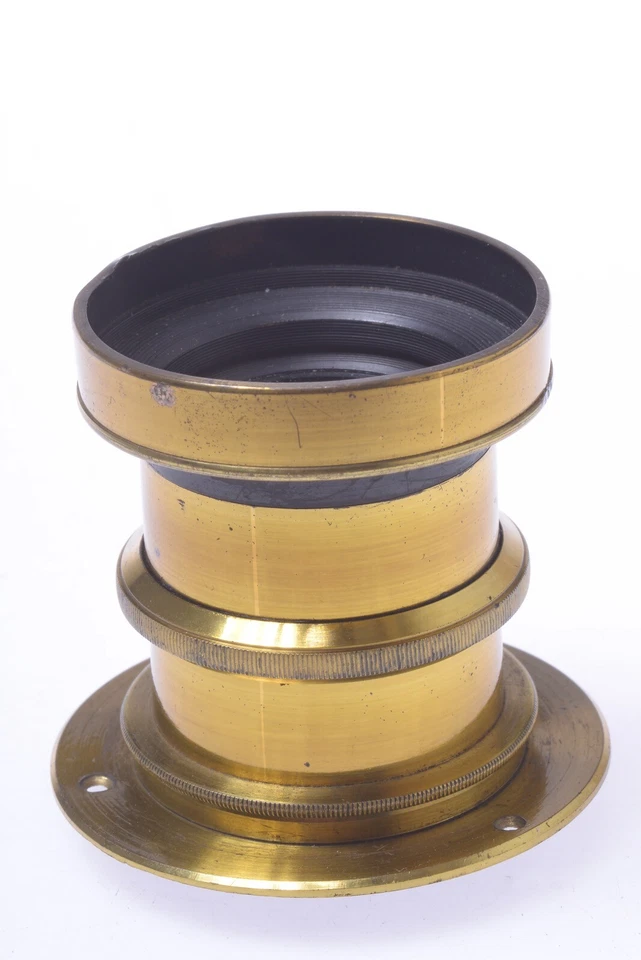 ✅ UNMARKED ANTIQUE BRASS LENS F/8 ‘210MM’ 4X5” LF CAMERA W/ APERTURE - Image 2 of 4