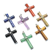 Ciondolo Croce Cristallo Chakra Naturale Gemme Pietra Amuleto Energia Reiki Guarigione Regalo