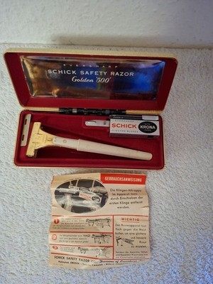 Schick Safety Razor, Golden 500, mit Gebrauchsanleitung, gebraucht, alt