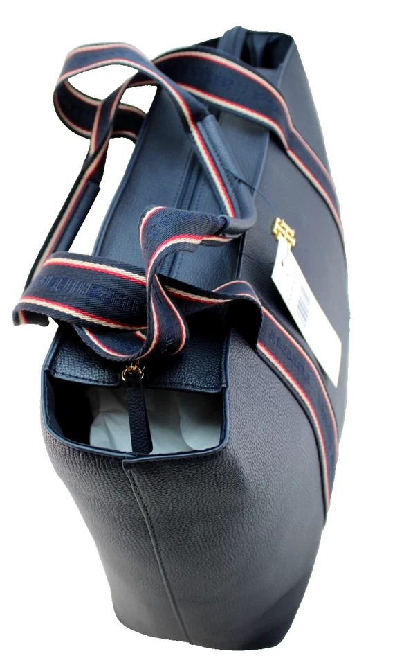 Nuevo Bolso de Mano TOMMY HILFIGER Azul Marino/Dorado Metal TH Logo Grande Precio de Venta sugerido por el fabricante 128 USD Foto 3 de 3