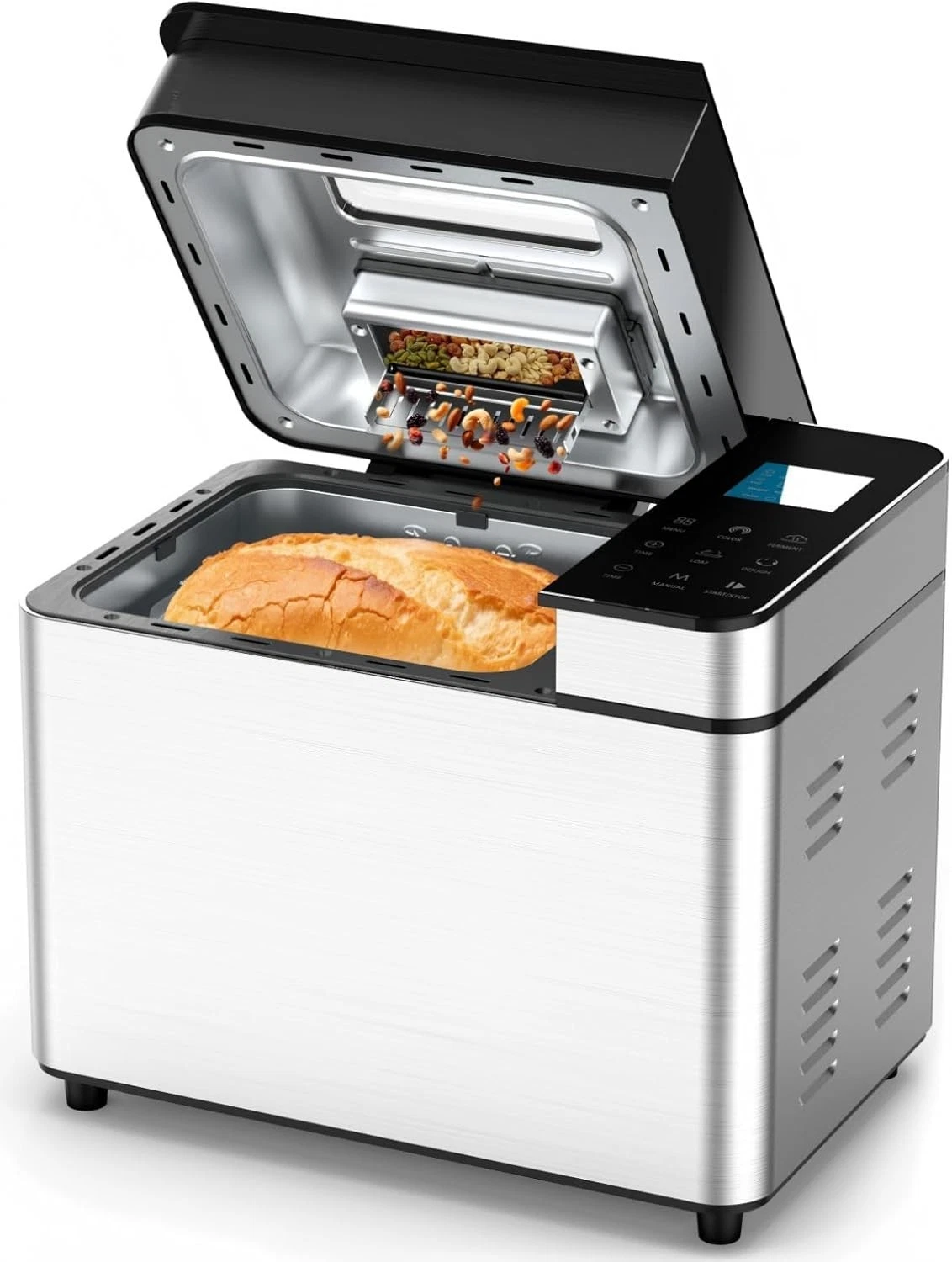 MERIOR BM901 Bread Maker 25-in-1 Gray Automatic Nut Dispenser with Visible Lid