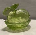 Green Glass Bunny Rabbit Covered Candy/Trinket Dish — photo 2