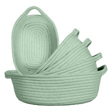 ShellKingdom 5 Set Storage Baskets, Natural Cotton Rope Woven Bins with Handle