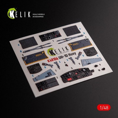 Bell UH-1D Huey Interior 3D Cockpit Decals for Kitty Hawk Zimi Model 1:48 K48106