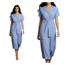 Mango size 6 blue/white striped midi shirt dress