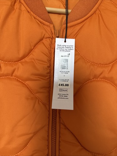 Men’s John Lewis Anyday Orange Quilted Gilet Size Medium M BNWT - Picture 5 of 7