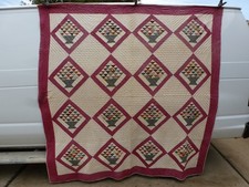 Antique Hand Stitched Basket Pattern Quilt 80" by 76"